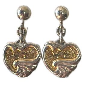 Gorham Sterling Silver and Gold Tone "Footprints" Screw-On‎ Dangling Earrings